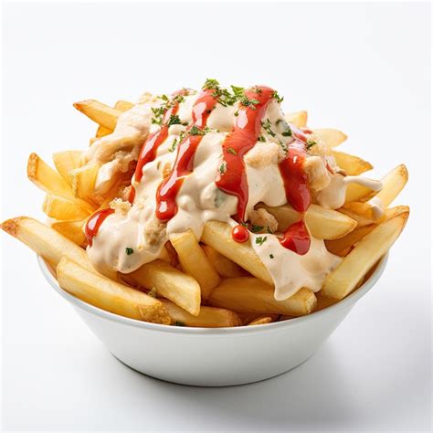 Patatas fritas servidas con ketchup y mayonesa