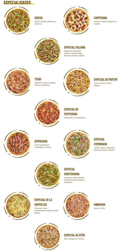 Variedad de pizzas en el menú de Carpi Pizza