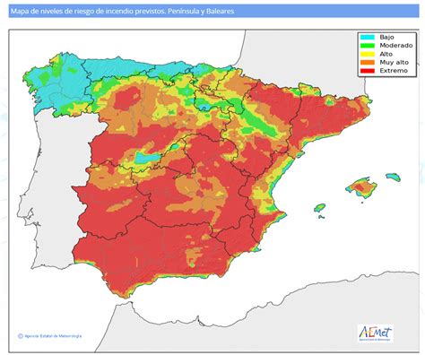 Mapa de riesgo de incendios forestales en España