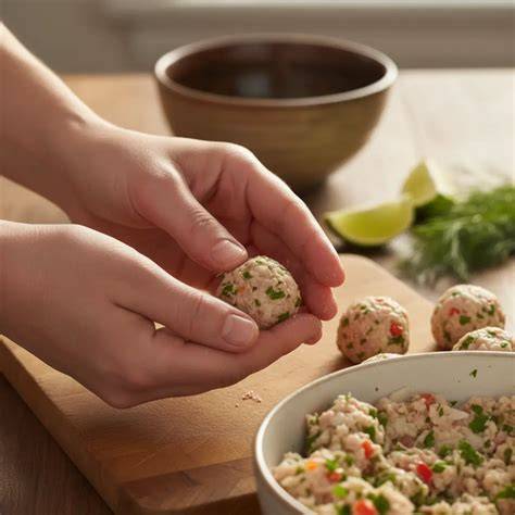 formando albóndigas con las manos humedecidas