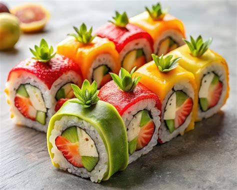 Variedad de sushi dulce con frutas