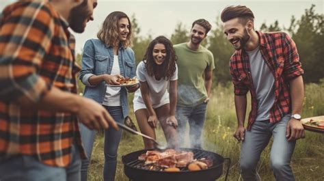 Personas riendo y disfrutando de una barbacoa al aire libre en un día soleado