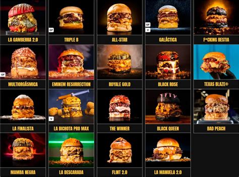Diferentes tipos de hamburguesas gourmet presentadas en The Champions Burger