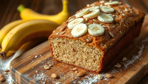 Un bizcocho de plátano con harina de almendras y rodajas de manzana horneadas