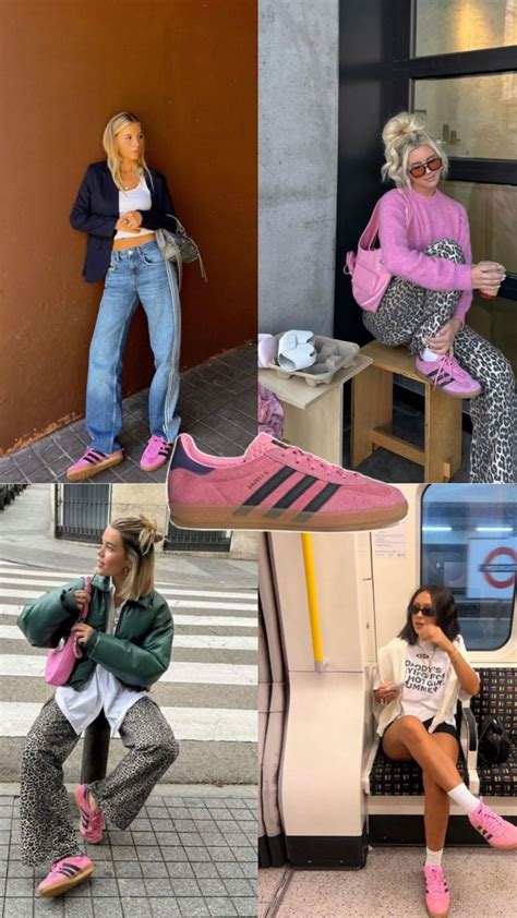 Mujer usando zapatillas rosas con jeans
