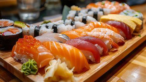 Variedad de sushi y sashimi