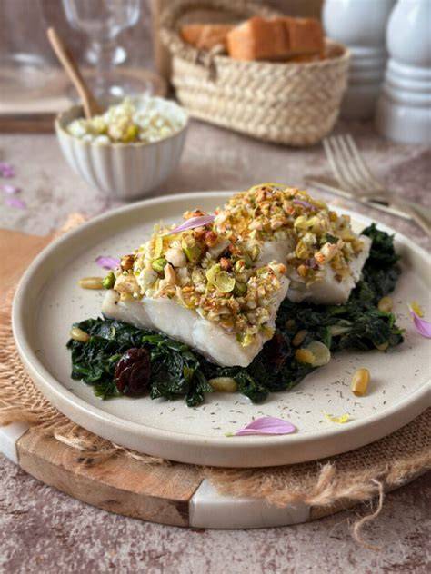 Bacalao con espinacas en un plato