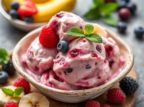 Helado de plátano y frutos rojos