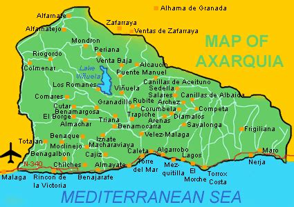 Mapa de la Axarquía, Málaga