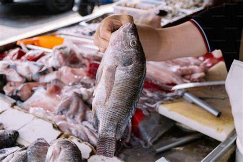 Pescado fresco en un mercado chino
