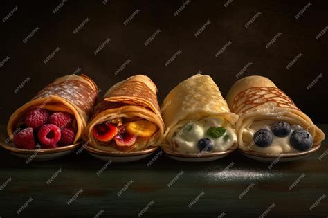 Variedad de crepes y waffles con diferentes toppings