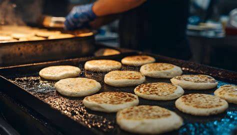 Arepas cocinándose en una sartén