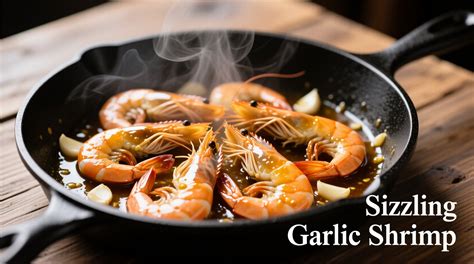 Gambas salteándose en una sartén con ajo