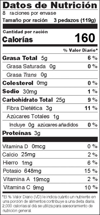 Tabla nutricional de papas fritas