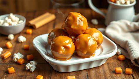Bolas de palomitas de caramelo en bandeja