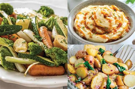 Variedad de guarniciones para barbacoa: ensalada de col, maíz a la parrilla y papas asadas