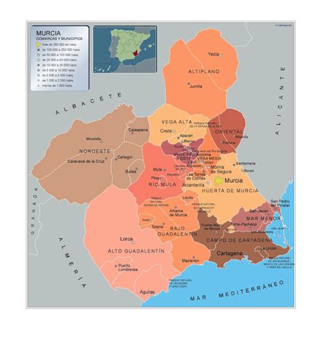 Mapa de la Región de Murcia con Alhama destacada