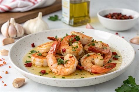 Gambas al ajillo recién hechas en freidora de aire