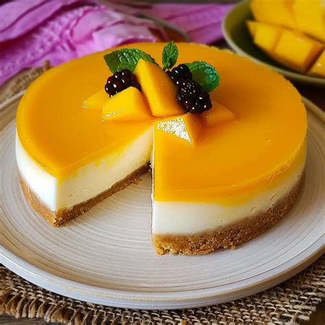Cheesecake de mango con capa de mermelada