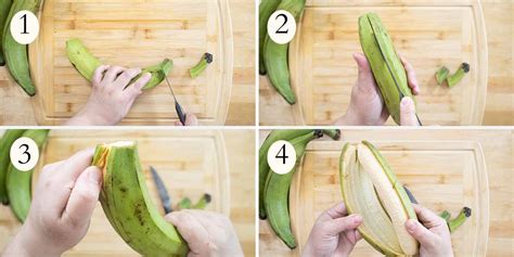 Proceso de pelar un plátano macho