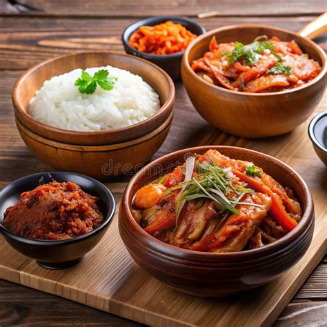 Mesa con Seolleongtang, arroz, kimchi y guarniciones