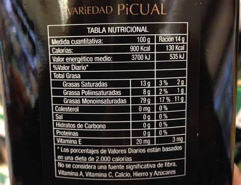 Tabla nutricional de patatas fritas con aceite de oliva virgen extra