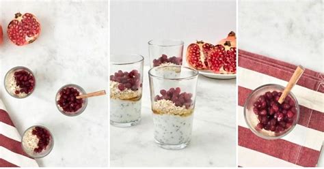 Vasitos individuales con yogur, avena y granada