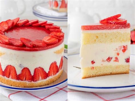 Tarta Fraisier terminada con fresas frescas