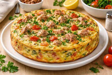 Tortilla de atún y zanahoria lista para servir