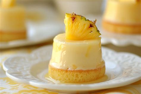 Mousse de piña servida en copas individuales con decoración de coco rallado