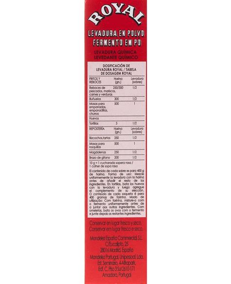 Ingredientes de la levadura Royal