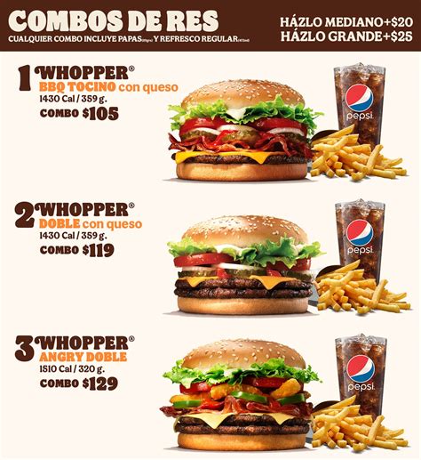 Menú de hamburguesas Burger King