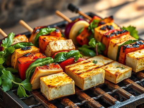 Brochetas veganas de verduras y tofu