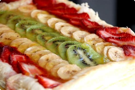 Tarta de kiwi, plátano y fresa terminada