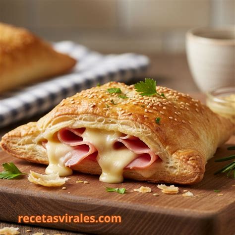 Espárragos con jamón y queso enrollados en hojaldre