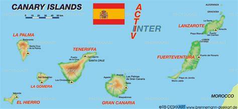 Mapa de las Islas Canarias y la región de Andalucía en España