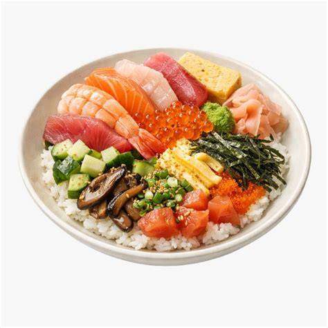 Bol de Chirashi sushi con diferentes ingredientes