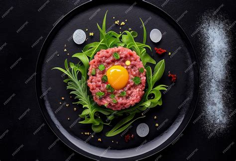 Tartar de ternera con yema de huevo frita