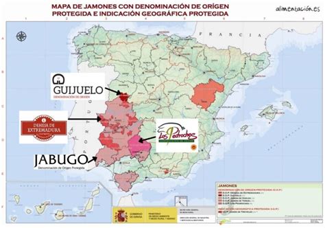 Mapa de las principales zonas productoras de jamón ibérico en España