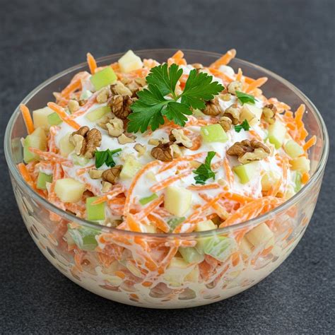 Ingredientes principales de la ensalada: zanahoria, manzana y yogur