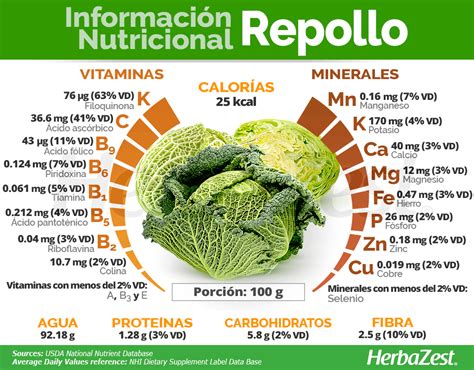 Tabla nutricional del repollo