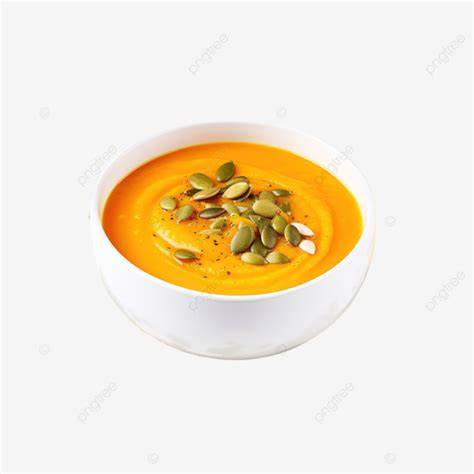 Sopa de calabaza servida en un tazón con semillas