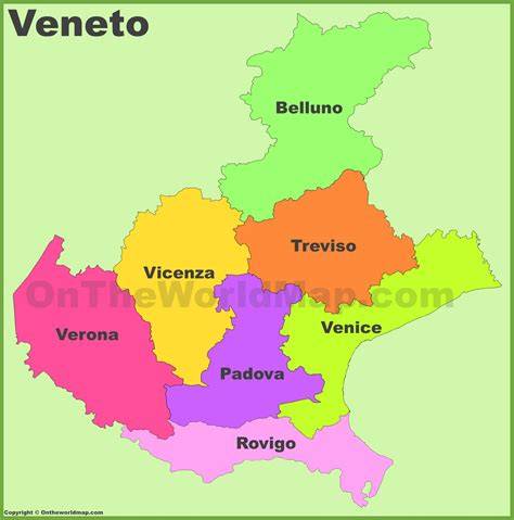 Mapa de la región de Véneto, Italia