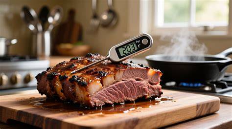 Termómetro para carne mostrando temperatura ideal