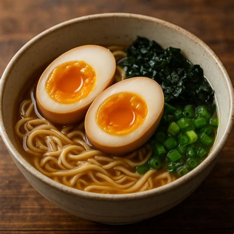 Ajitsuke Tamago en un cuenco de ramen