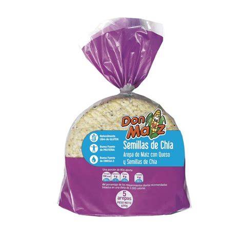 Empaque de Arepas Don Maíz con Queso y Semillas de Chía