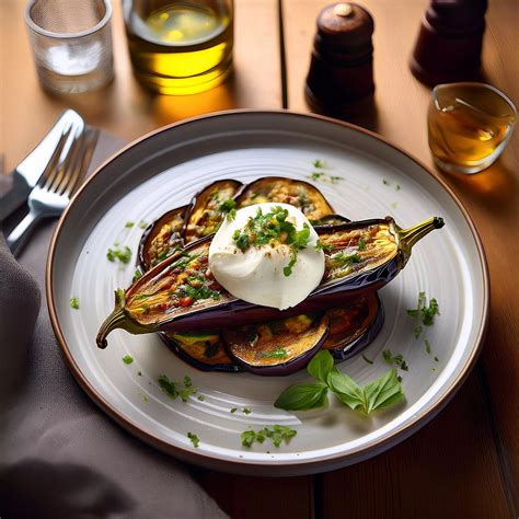 Berenjena asada con burrata fresca