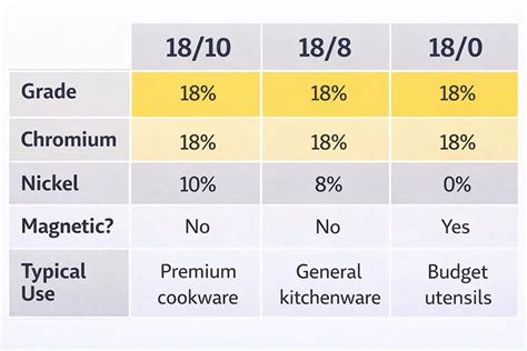 Comparativa de acero inoxidable 18/0 y 18/10