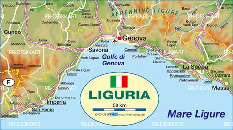 Mapa de la región de Liguria, Italia