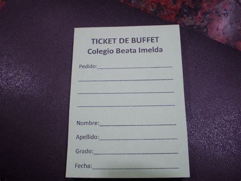 Ejemplo de ticket de buffet libre con bebidas y postres aparte